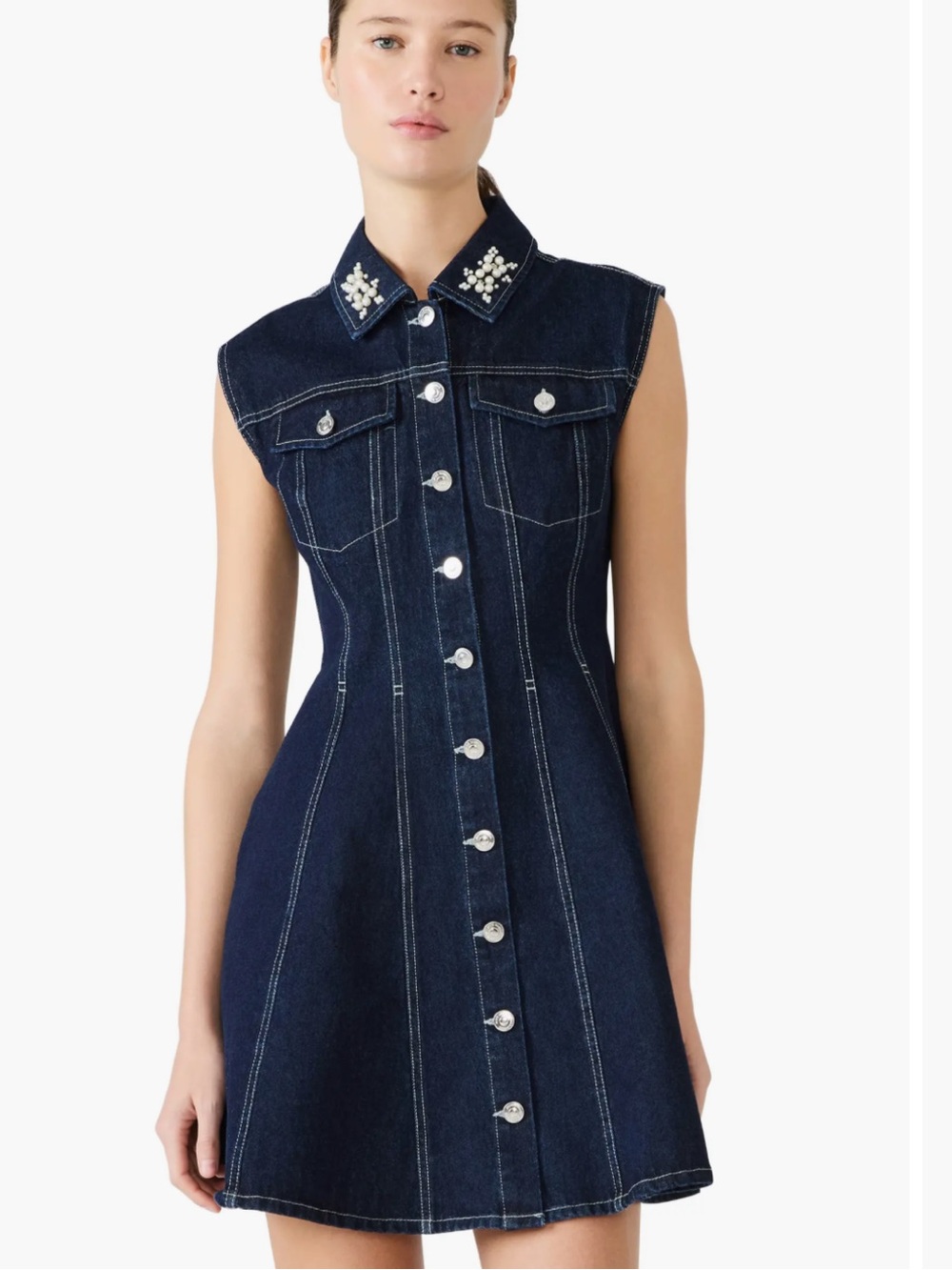 NWT Steve Madden Dark Indigo Denim Dress with Crystal collar size 8